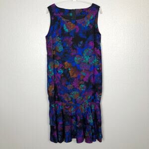 VTG 80s Purple Blue Sleeveless Midi Sheath Pencil Dress Maximalist Funky Style